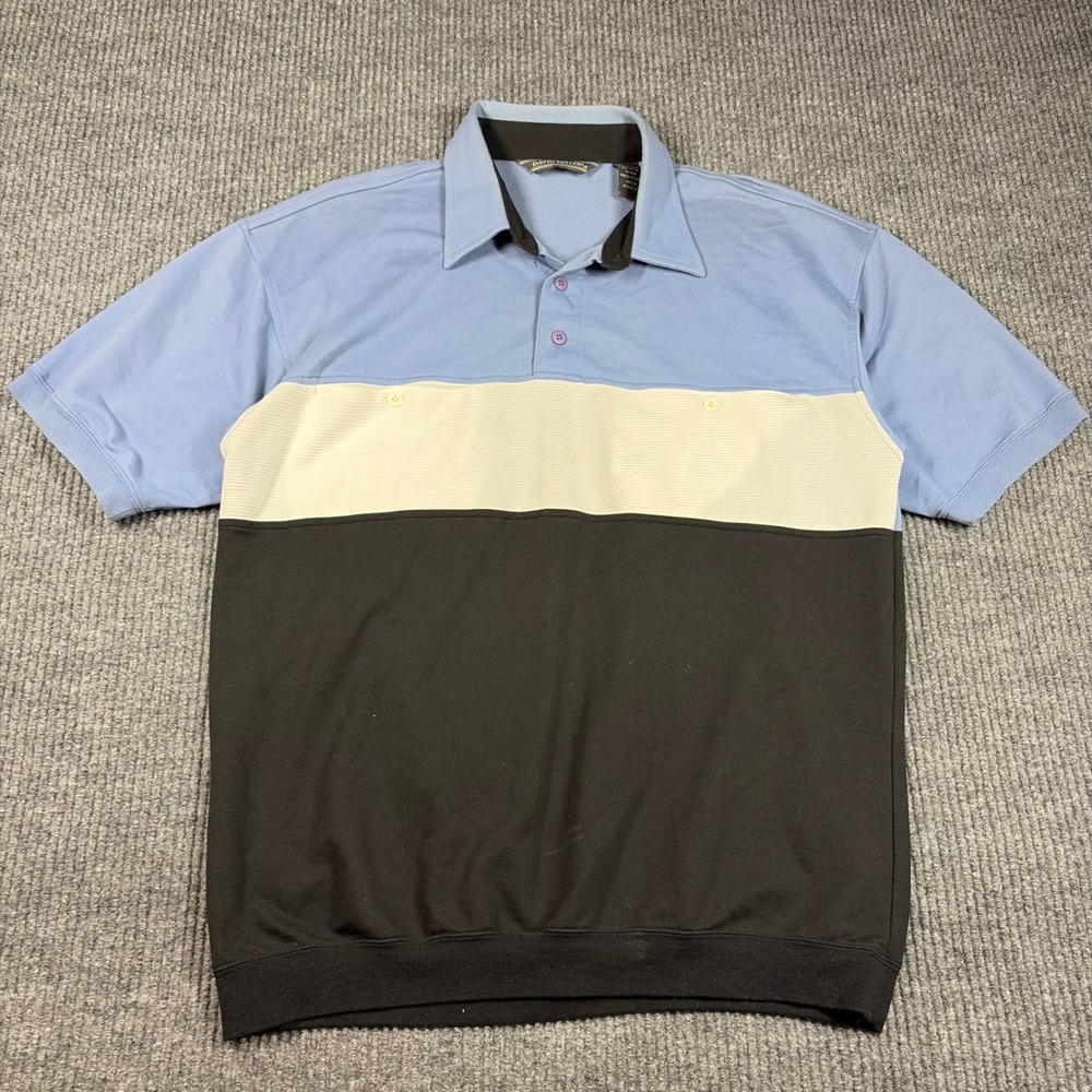 David Taylor Shirt Mens L Tall Blue White Black Colorblock Short Sleeve Polo